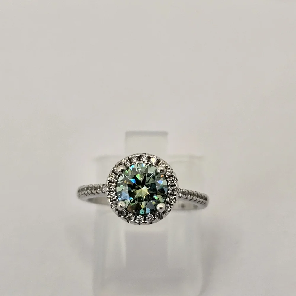 Certified GRA Green Moissanite Ring 18k White Gold over Sterling Silver … - Picture 10 of 14